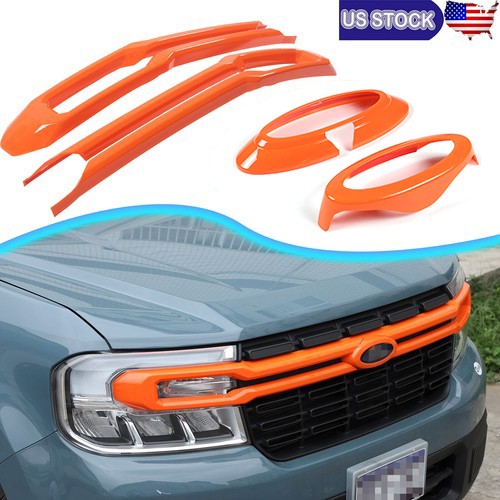 Orange Front Bumper Grille Trim Cover + Logo Ring For Ford Maverick 2022 US 1