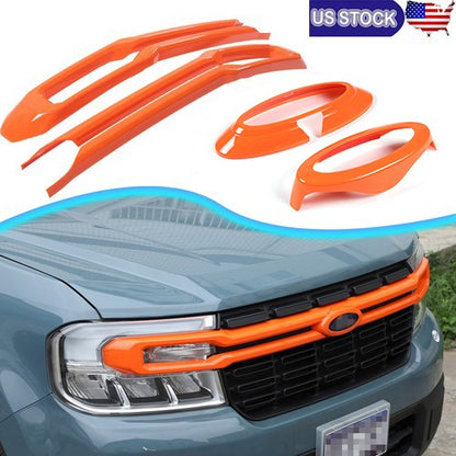 Orange Front Bumper Grille Trim Cover + Logo Ring For Ford Maverick 2022 US 1