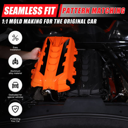 Orange Engine Bay Panel Cover Trim in Edge Black For Corvette Coupe C8 20-26 US 16