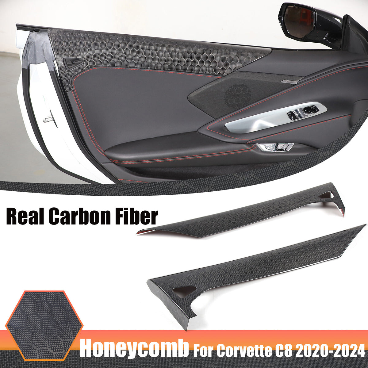 Real Honeycomb Carbon Fiber Interior Door Upper Panel trim Cover For Corvette C8 1
