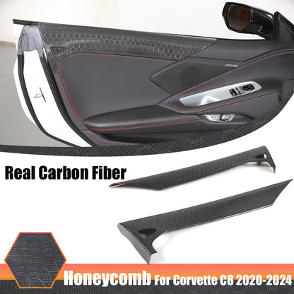 Real Honeycomb Carbon Fiber Interior Door Upper Panel trim Cover For Corvette C8 1