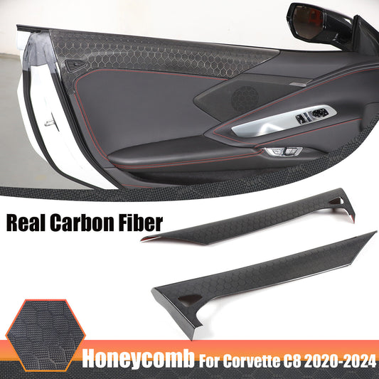 Real Honeycomb Carbon Fiber Interior Door Upper Panel trim Cover For Corvette C8 1