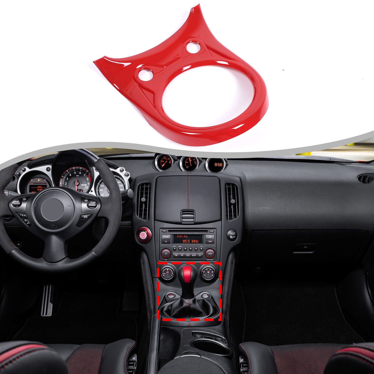 Sport Red ABS Center Console Gear Shift Frame Trim For Nissan 370Z MT 2009-2020 7