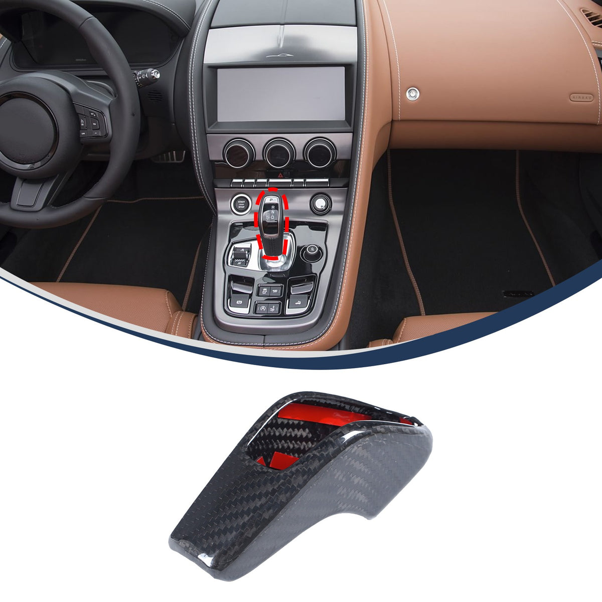 Real Carbon Fiber Center Gear Shift Knob Cover Trim For Jaguar F-TYPE X152 2013+ 14