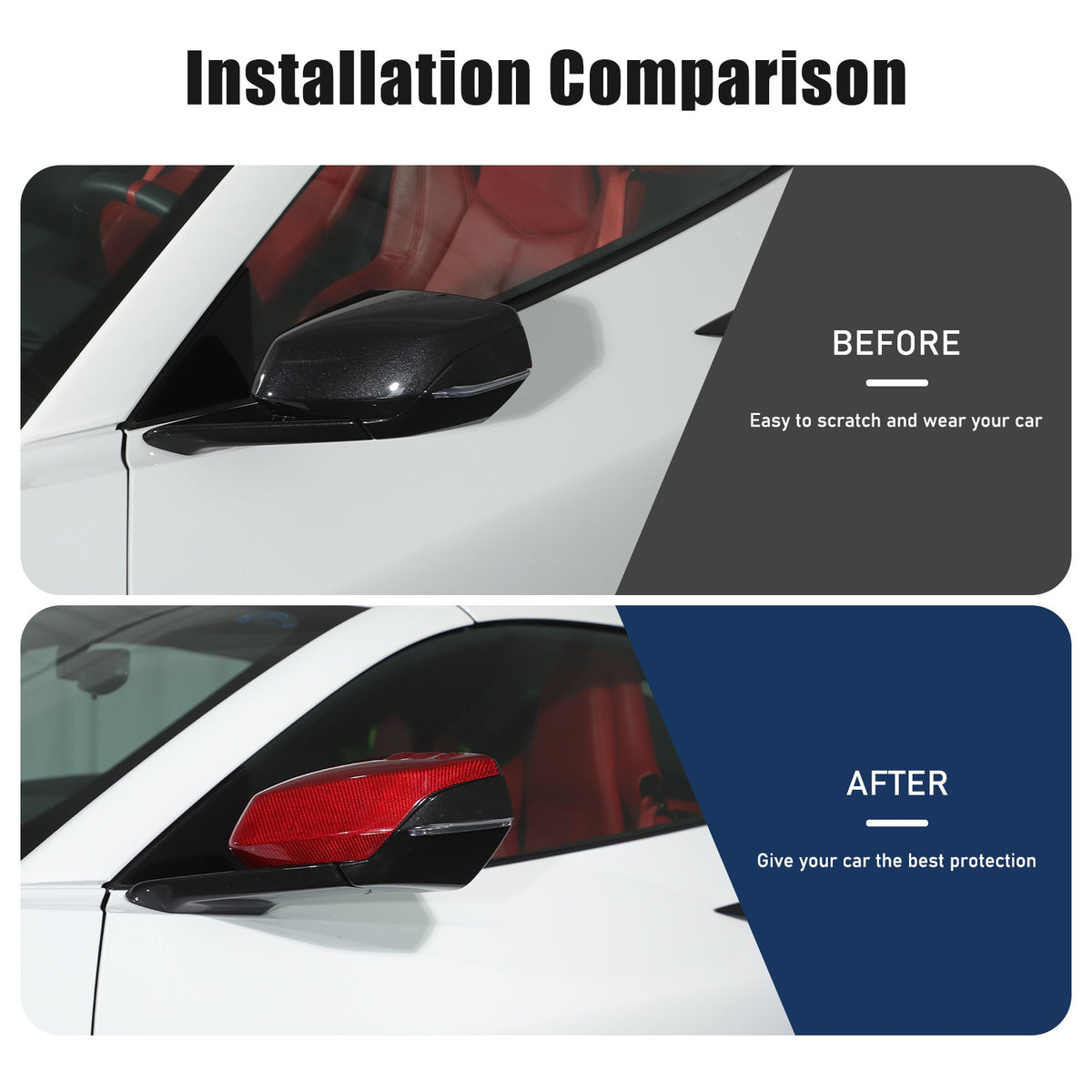 Red Real Carbon Fiber Side Mirror Cover Trim W/Air Vent For Corvette C8 2020+ 20
