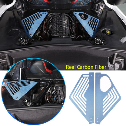 Blue Real Carbon fiber Engine Bay Side Panel Cover Overlay For Corvette C8 Coupe 1