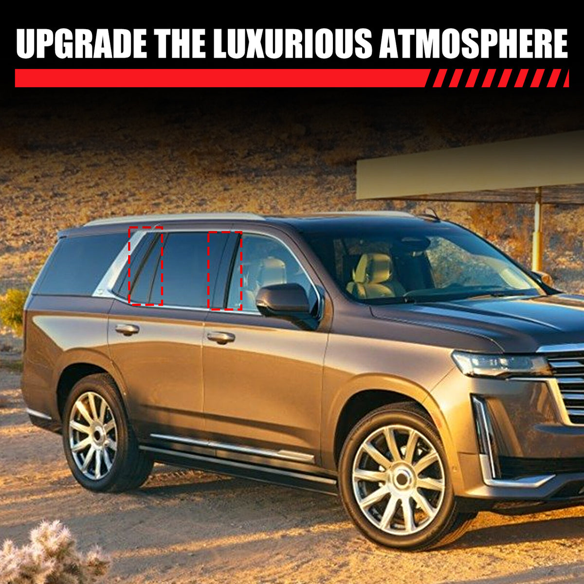 Black Alloy Center Door Pillar Post Mirror Trim Set For Cadillac Escalade 2021+ 15