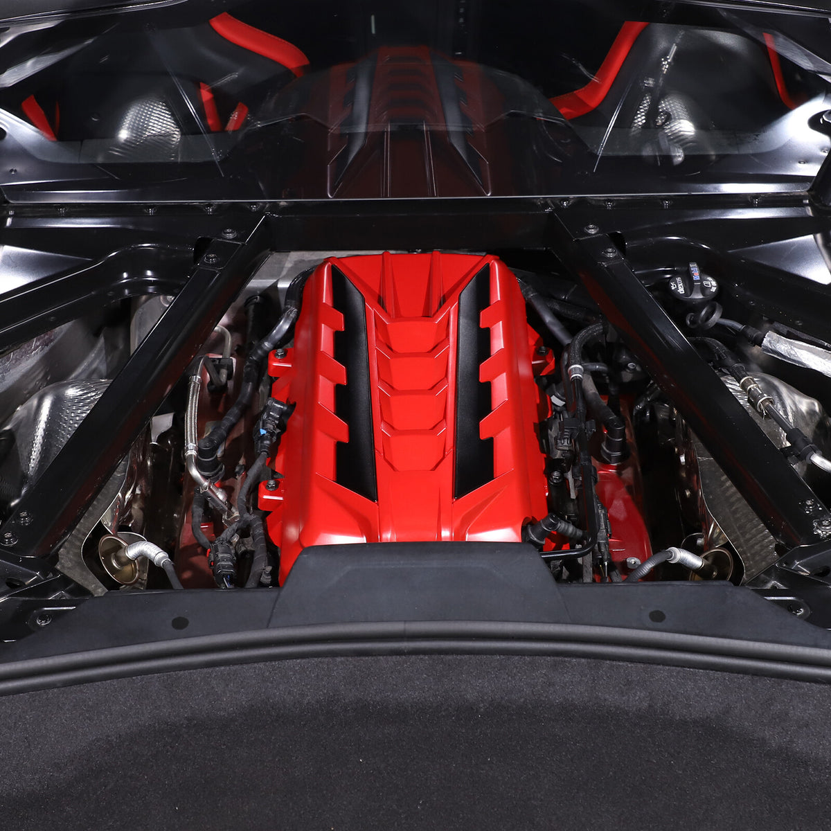 Red Engine Bay Panel Cover Trim in Edge Black For Corvette Coupe C8 2020-2026 24