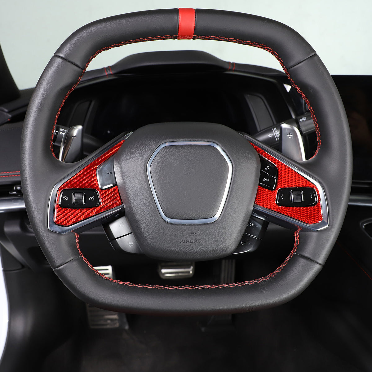 Red Soft Carbon Fiber Interior Decor Trim Kit Cover Set For Corvette C8 20-25 32