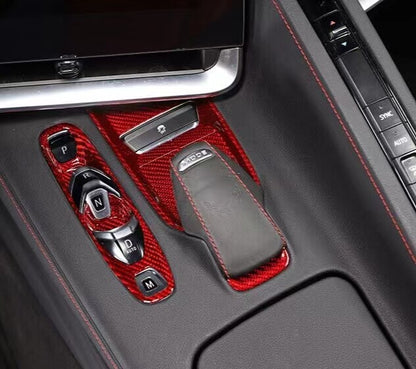 Red Real Carbon Fiber Transmission Button Frame Trim Set Cover For Corvette C8 1