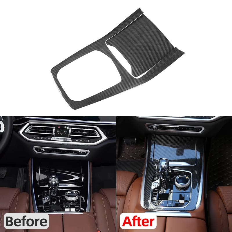 Real Carbon Fiber Car Center Console Gear Panel Cover For BMW X5 X6 X7 G05 G07 17