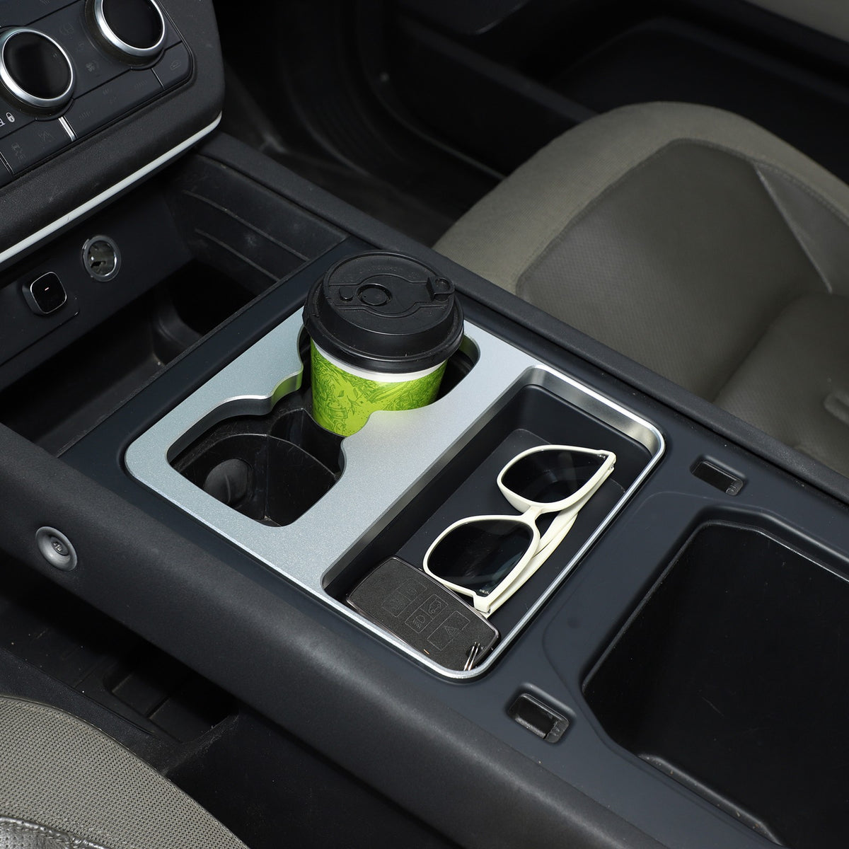 Silver Aluminum Cup Holder Elevation Pad Trim For LR Defender L663 2020-2021 7