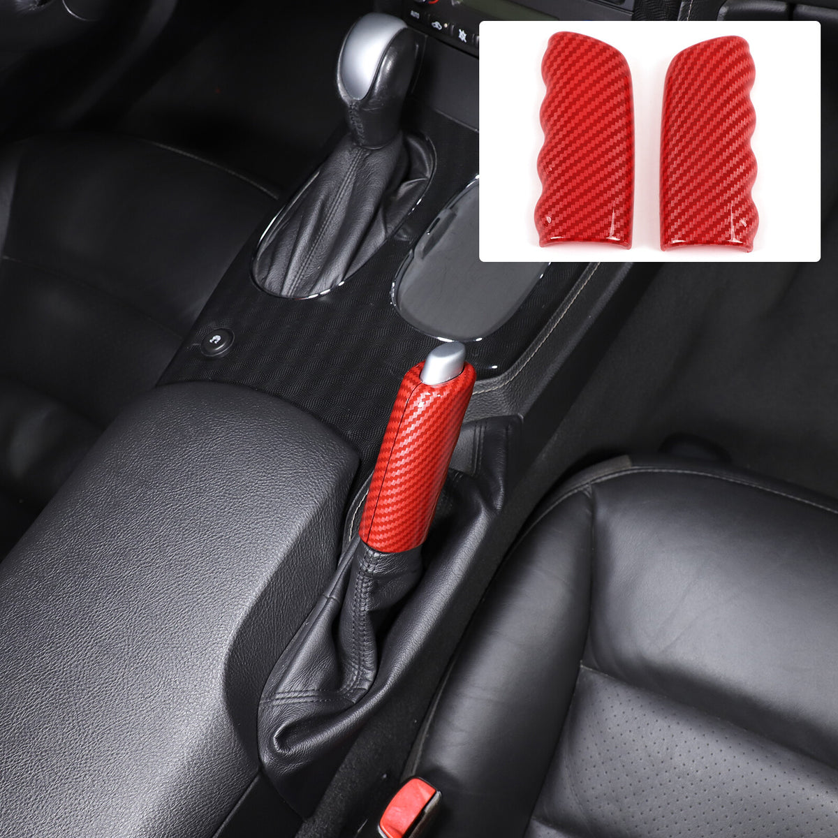 Red Carbon Fiber ABS Parking Brake Lever Sleeve Trim For Corvette C6 2005-2013 2