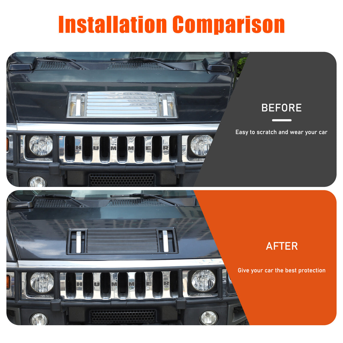 ABS Matte Black Front Hood Grille Engine Cover Trim for Hummer H2 2003-2009 6