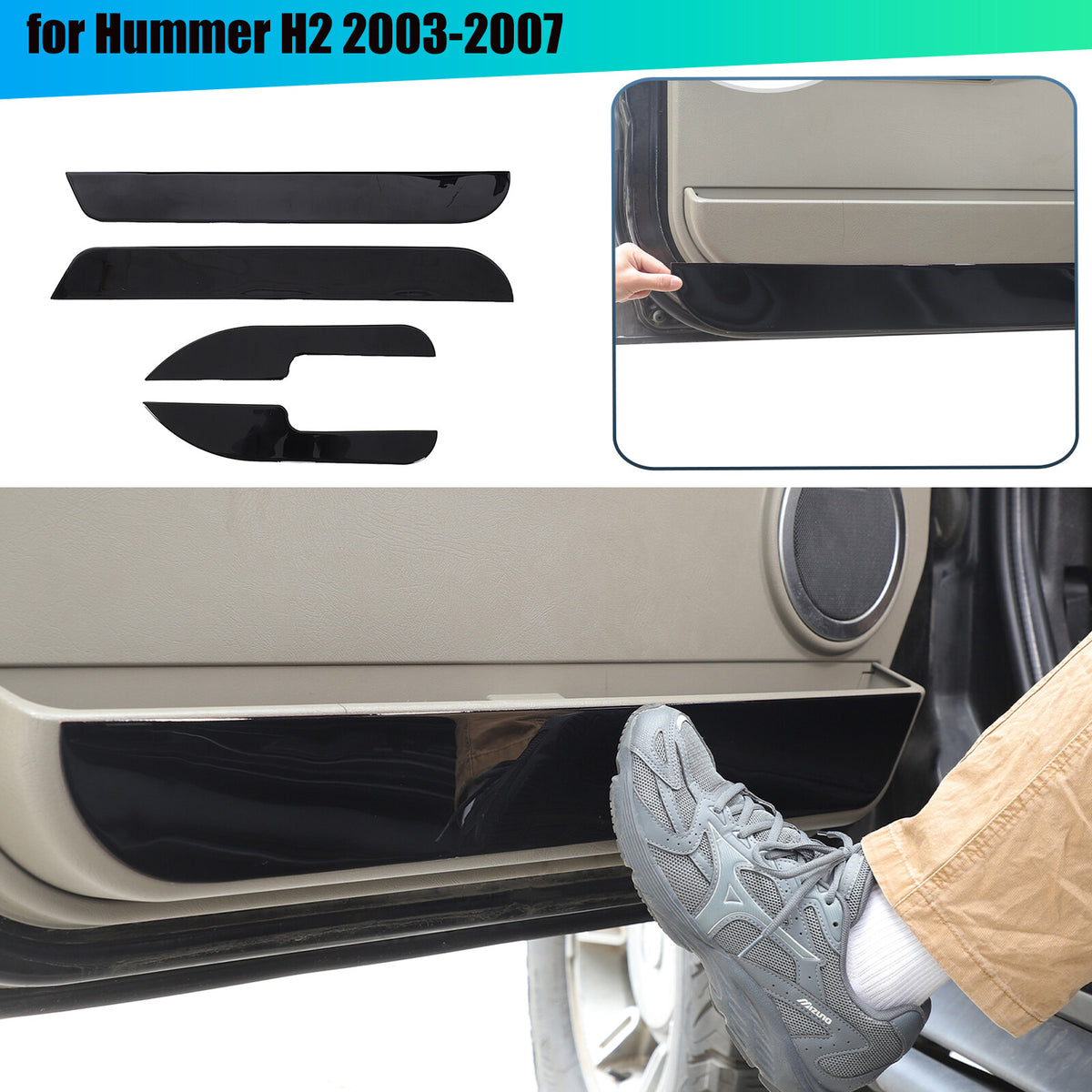 Piano Black Door Interior Anti-kick Panel Trim Sticker for Hummer H2 2003-2007 1