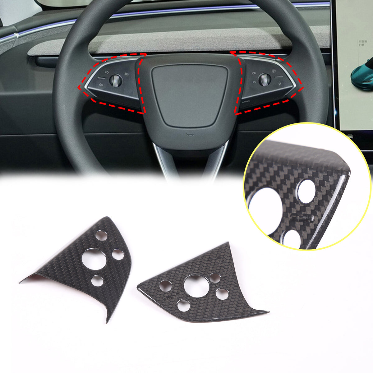 Real Dry Carbon Fiber Center Console Interior Trim Cover For Tesla Model 3 2023+ 67