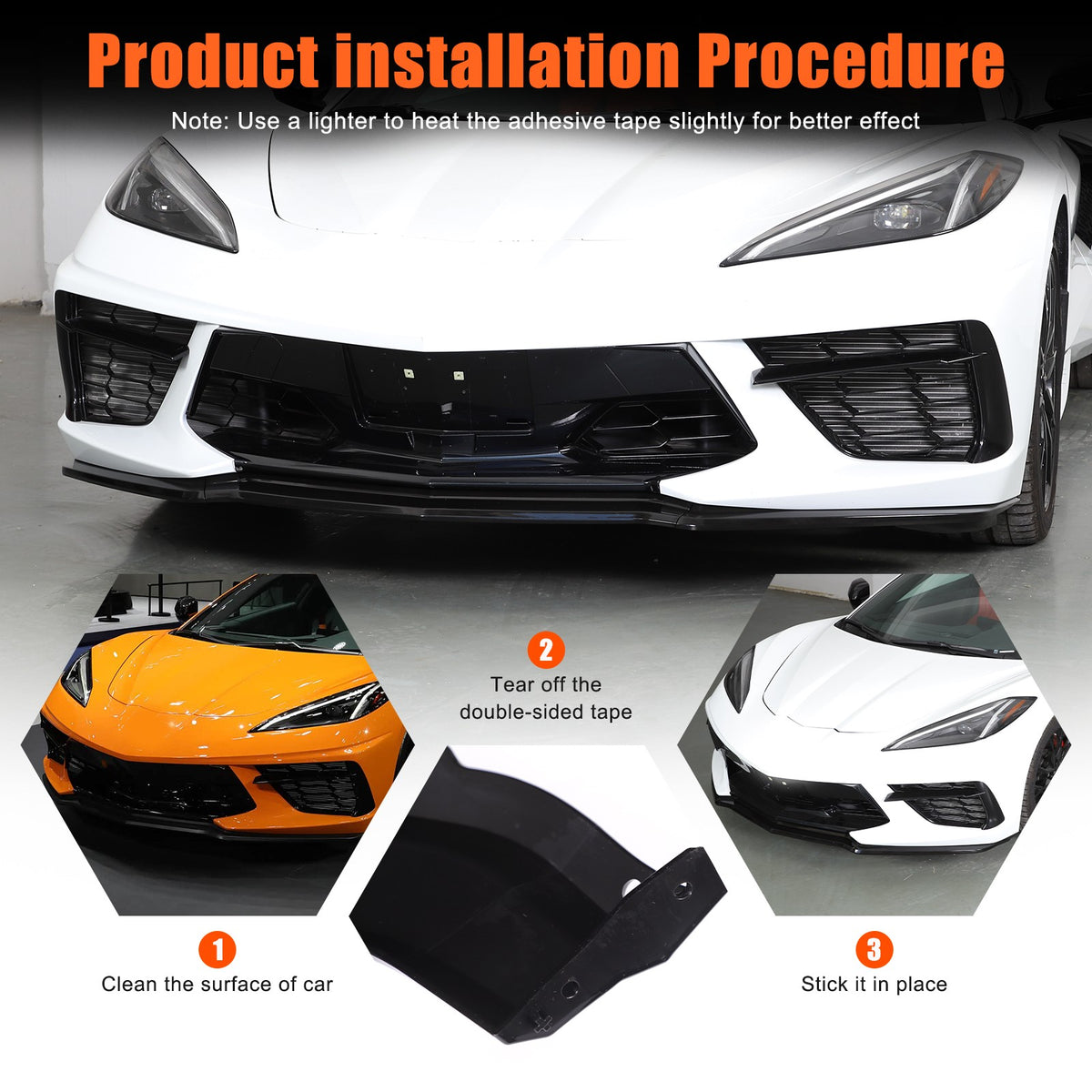 Replacement Black Front Bumper Lip Kit Splitter Exterior For Corvette C8 20+ US 9