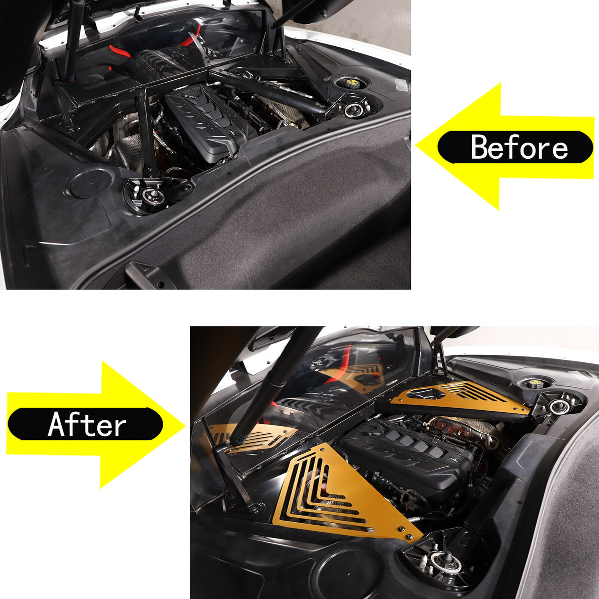 Yellow Alloy Engine Bay Panel Rear Crossmember Cover Set For CORVETTE C8 2020+ 5