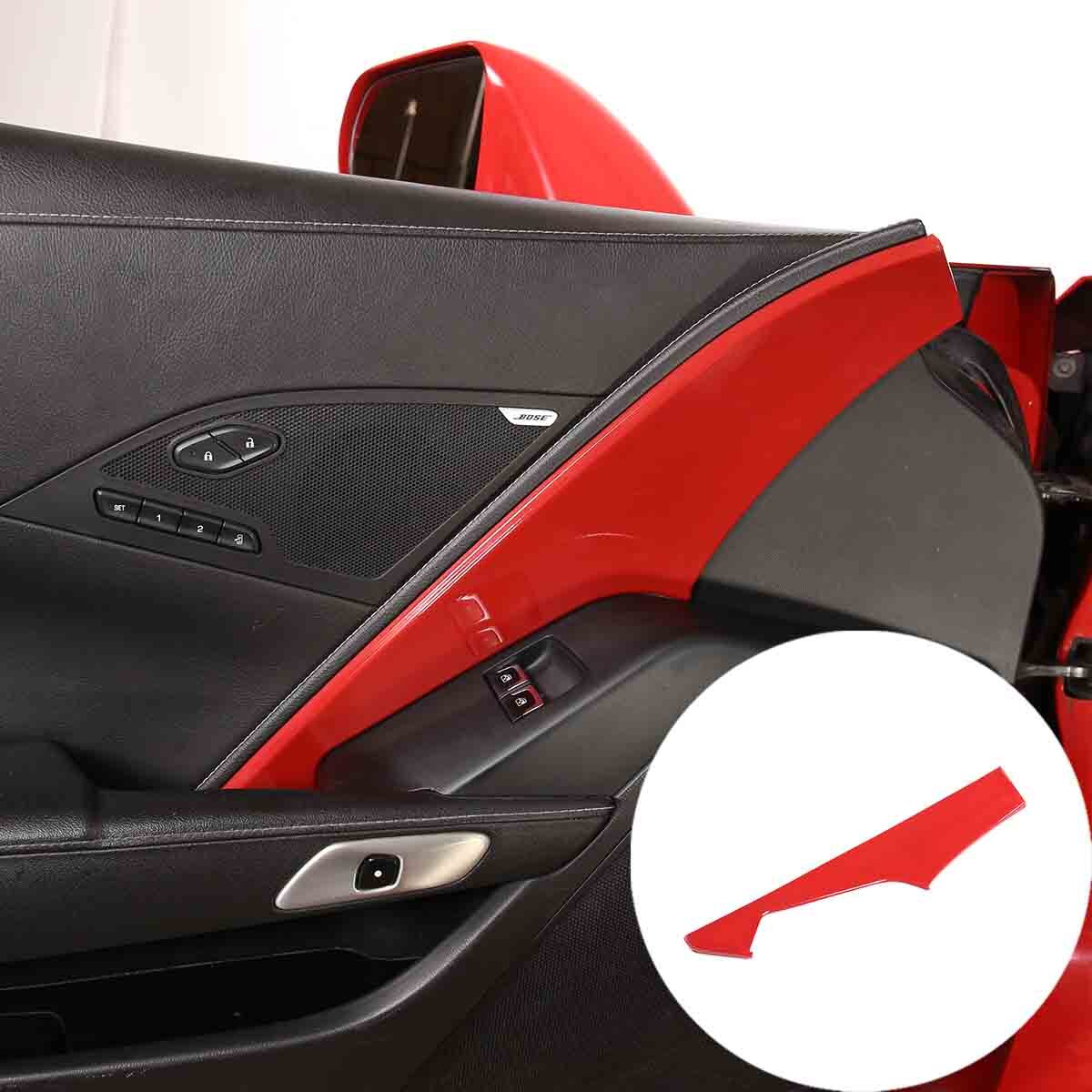 Red Interior Window Lift Door Handle Cover Trim Kit For Corvette C7 14-19 17