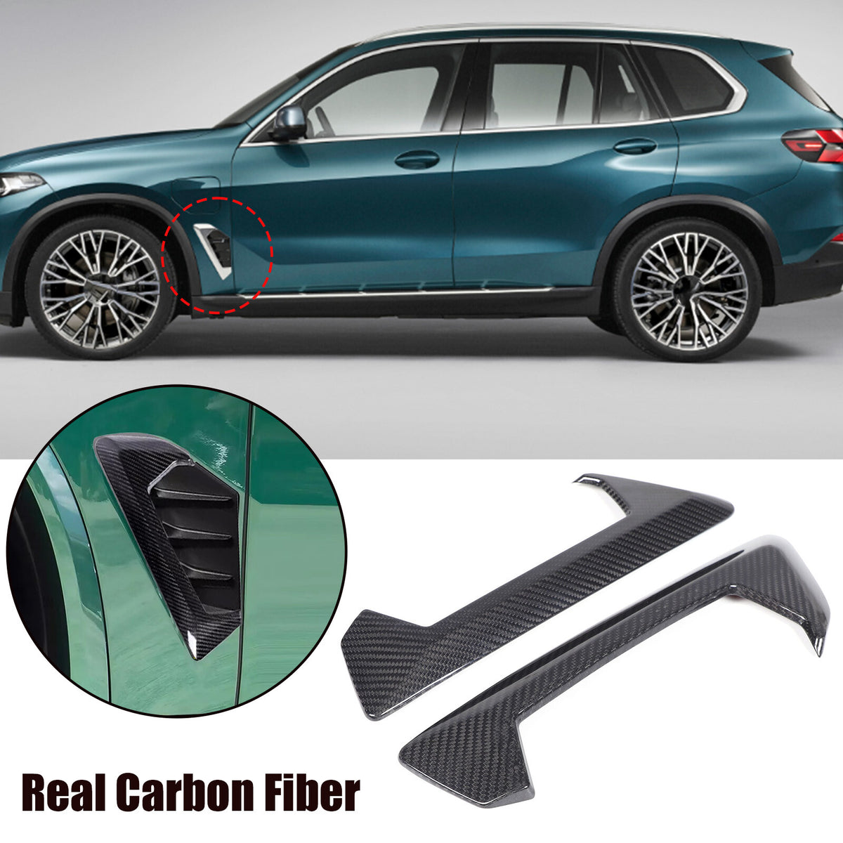 Real Carbon Fiber Side Body Fender Air wing Vent Trim For BMW X5 G05 X5M F98 23+ 1