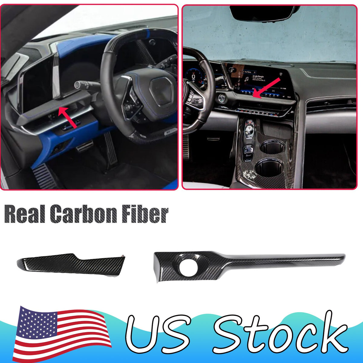 Real Carbon Fiber Center Console Ignition Button Trim For Corvette C8 2026+ US 1