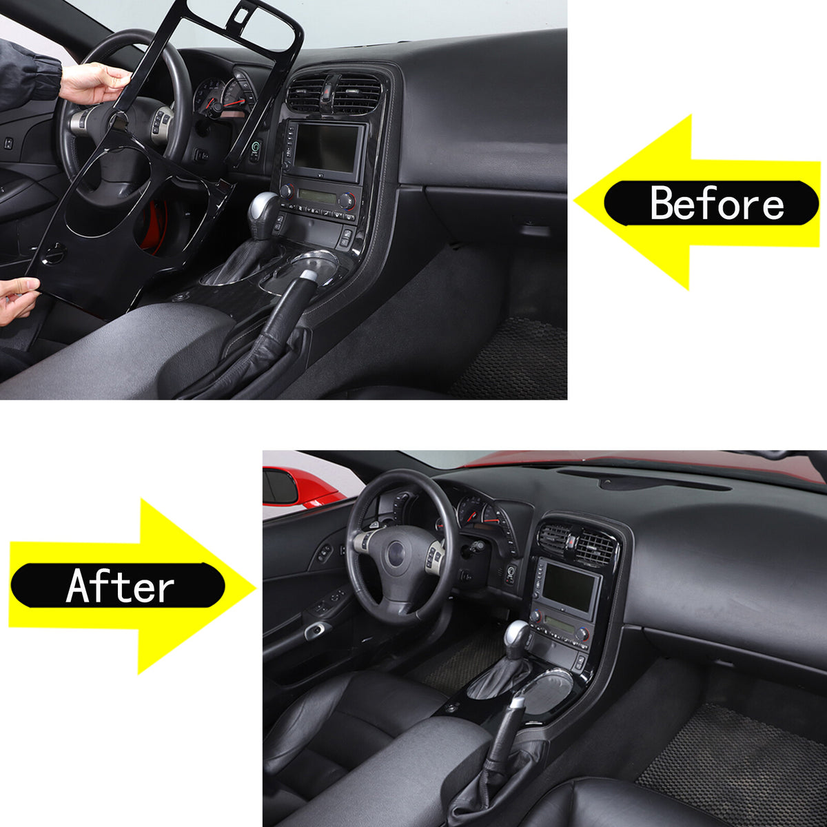 Glossy Black ABS Interior Full Center Console Trim Set For Corvette C6 2005-13 16