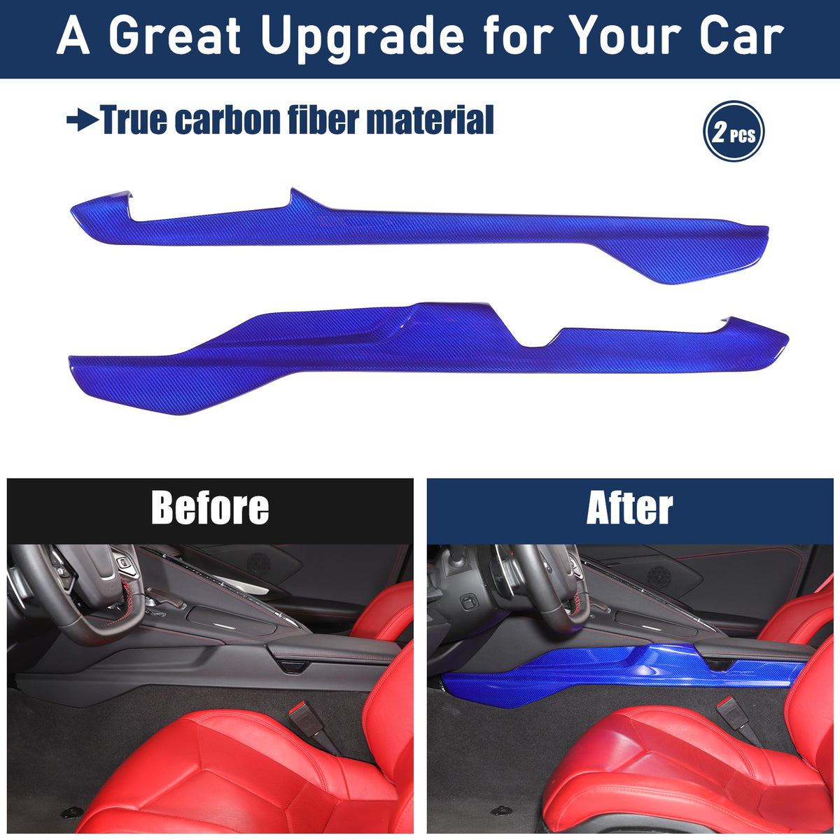 Blue Real Carbon Fiber Lower Armrest Box Panel Trim For Corvette C8 2020+ 22