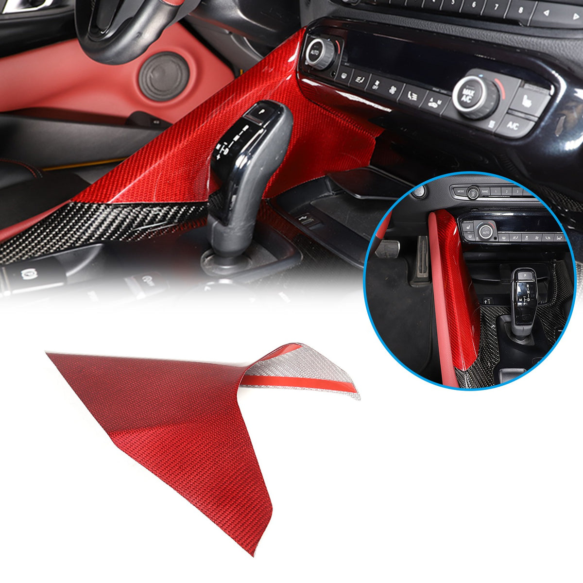 Red Real Carbon Fiber Center Gear Shift Side Panel Trim For Toyota Supra A90 19+ 1