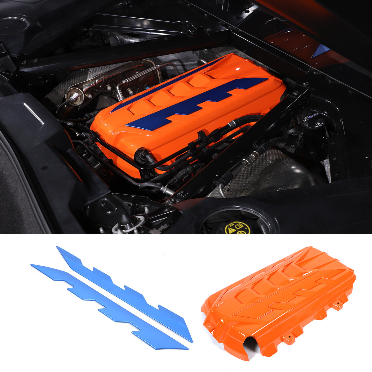 Orange Engine Bay Panel Cover Trim in Edge Blue For Corvette Coupe C8 2020-2026 7