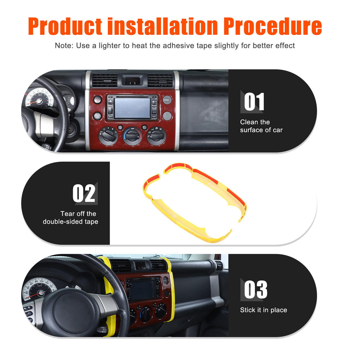 Yellow ABS Interior Center Console Trim Cover for Toyota FJ Cruiser 2007-2021 40