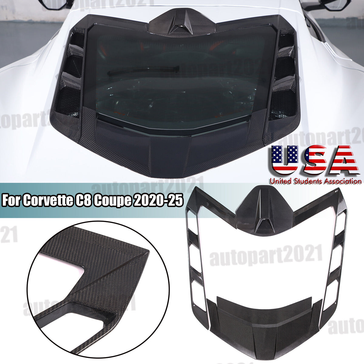 Real Carbon Fiber Rear Window Lower Trim Cover Set For C8 Corvette Coupe 20+ US 1