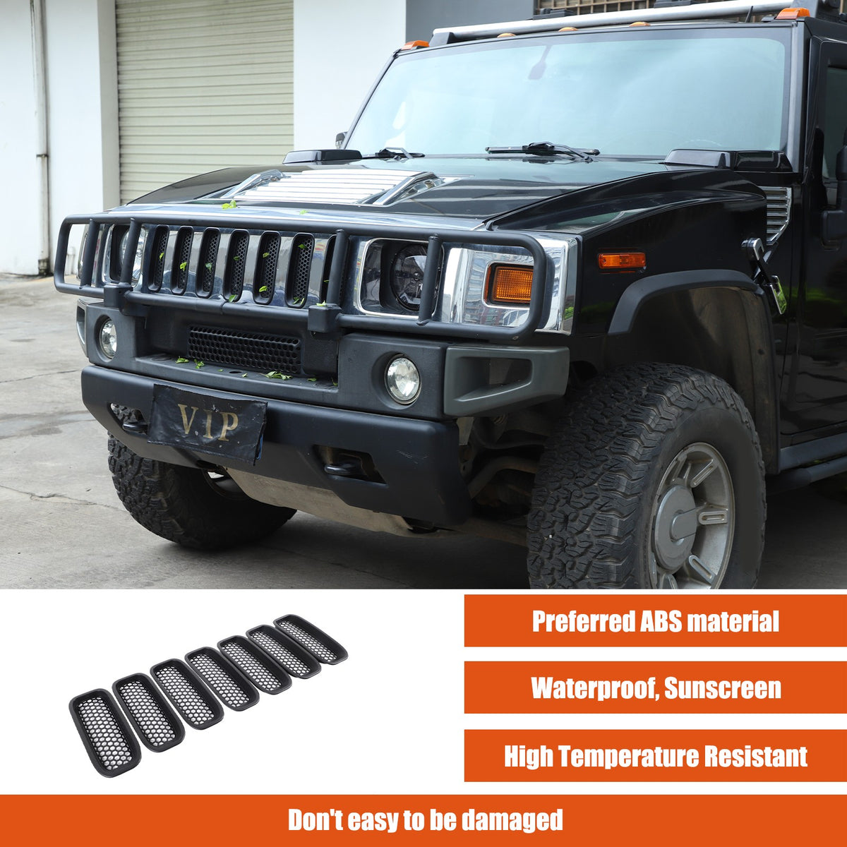 Black ABS Front Grille Anti-Insect Bug Screen Trim For Hummer H2 2003-2007 17