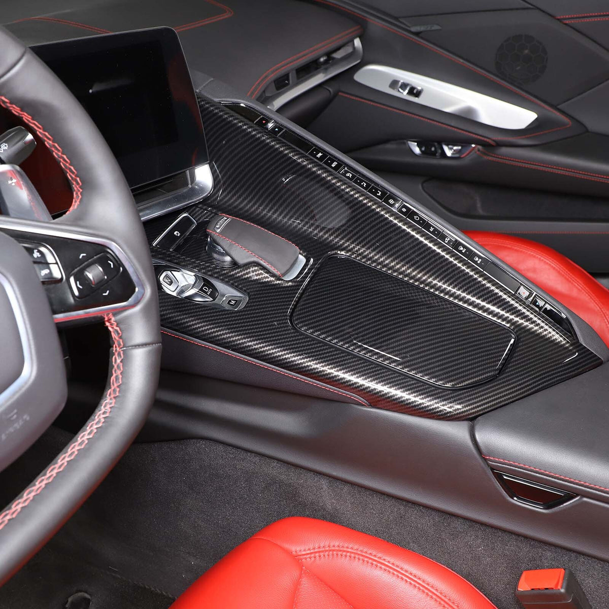 Carbon Fiber Style Center Console Panel Trim Cover Set Kit For Corvette C8 20+ 13