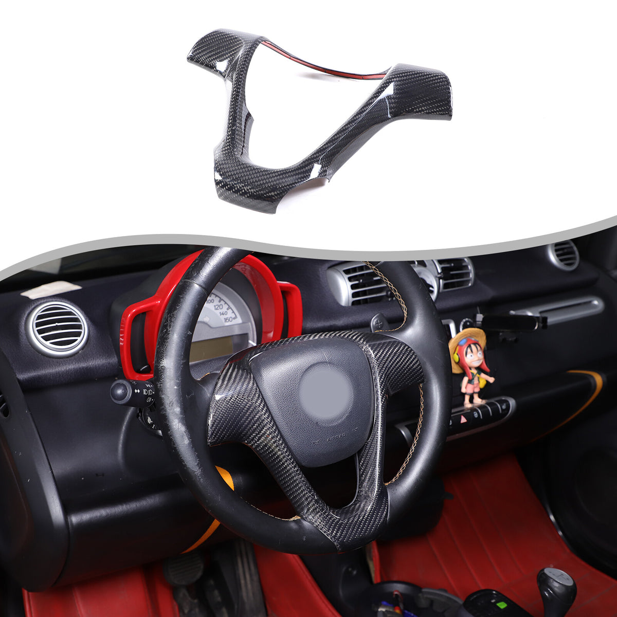 Real Carbon Fiber Interior Steering Wheel Cover Trim For Benz Smart Fortwo 09-15 6