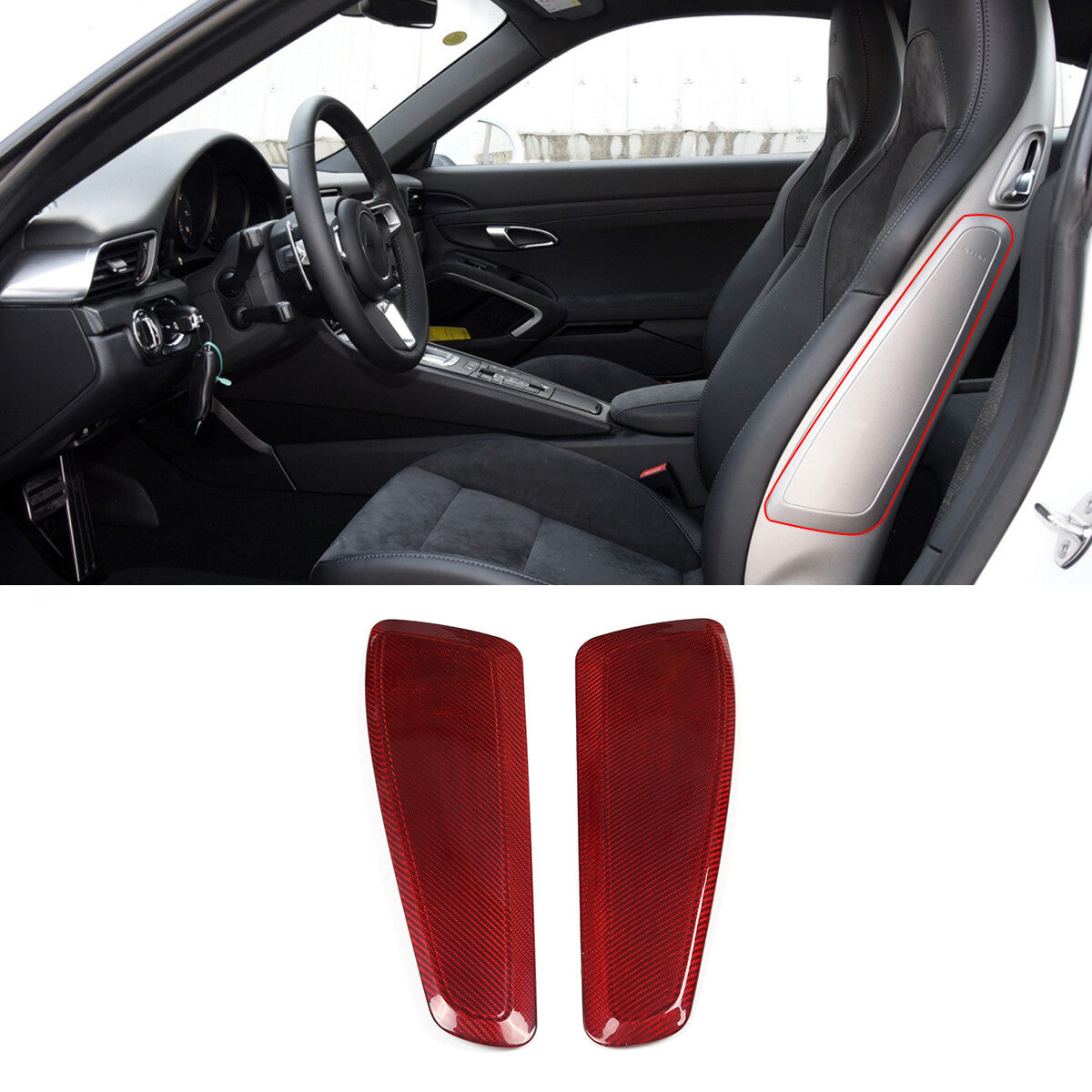 Red Carbon Fiber Interior Seat Side Panel Trim Cover for Porsche 911 718 15-20 2