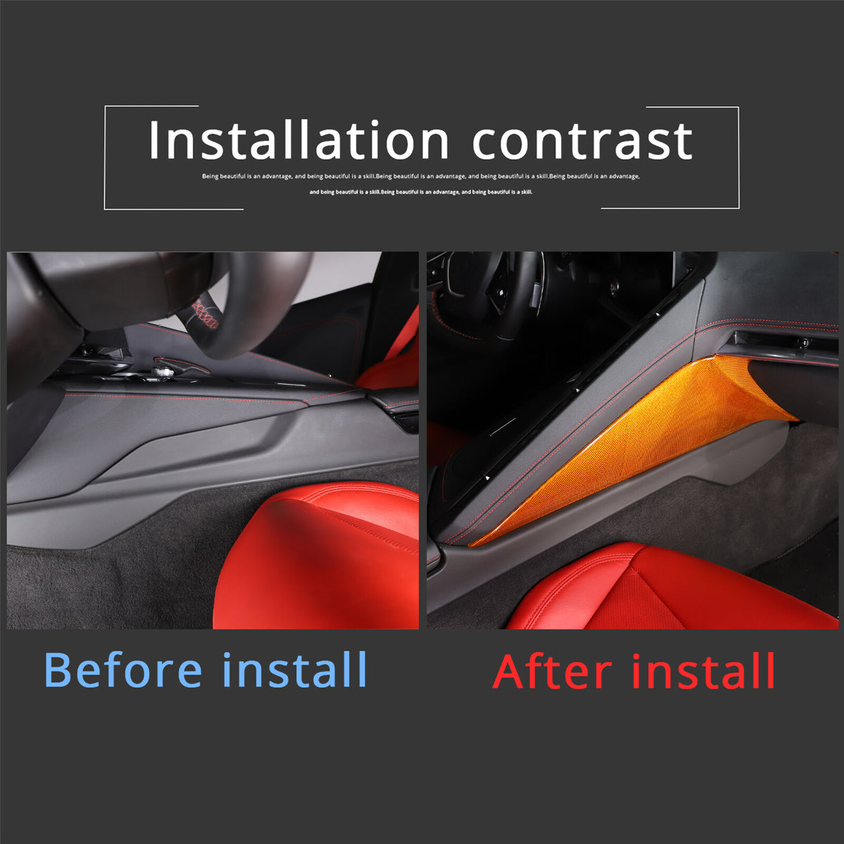 Yellow Carbon Fiber Center Console Side Panel Trim Cover For 2020-25 Corvette C8 14