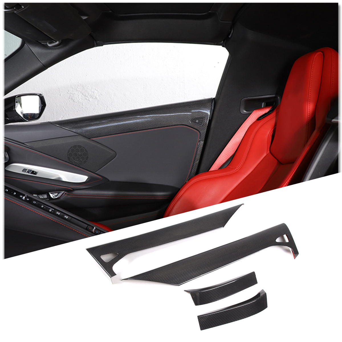 Real Carbon Fiber Inner Interior Door Panel Cover Trim For Corvette C8 2020-26 18