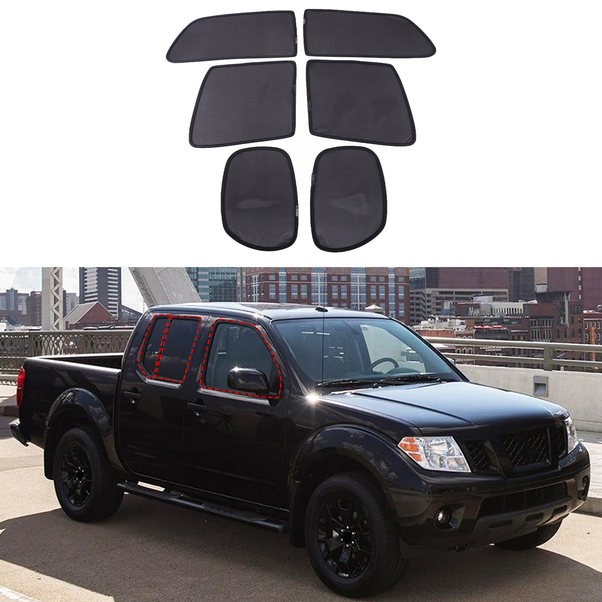 Full Window Screen Car Window Sun Shade Mesh Cover For Nissan Frontier 2013-2021 2