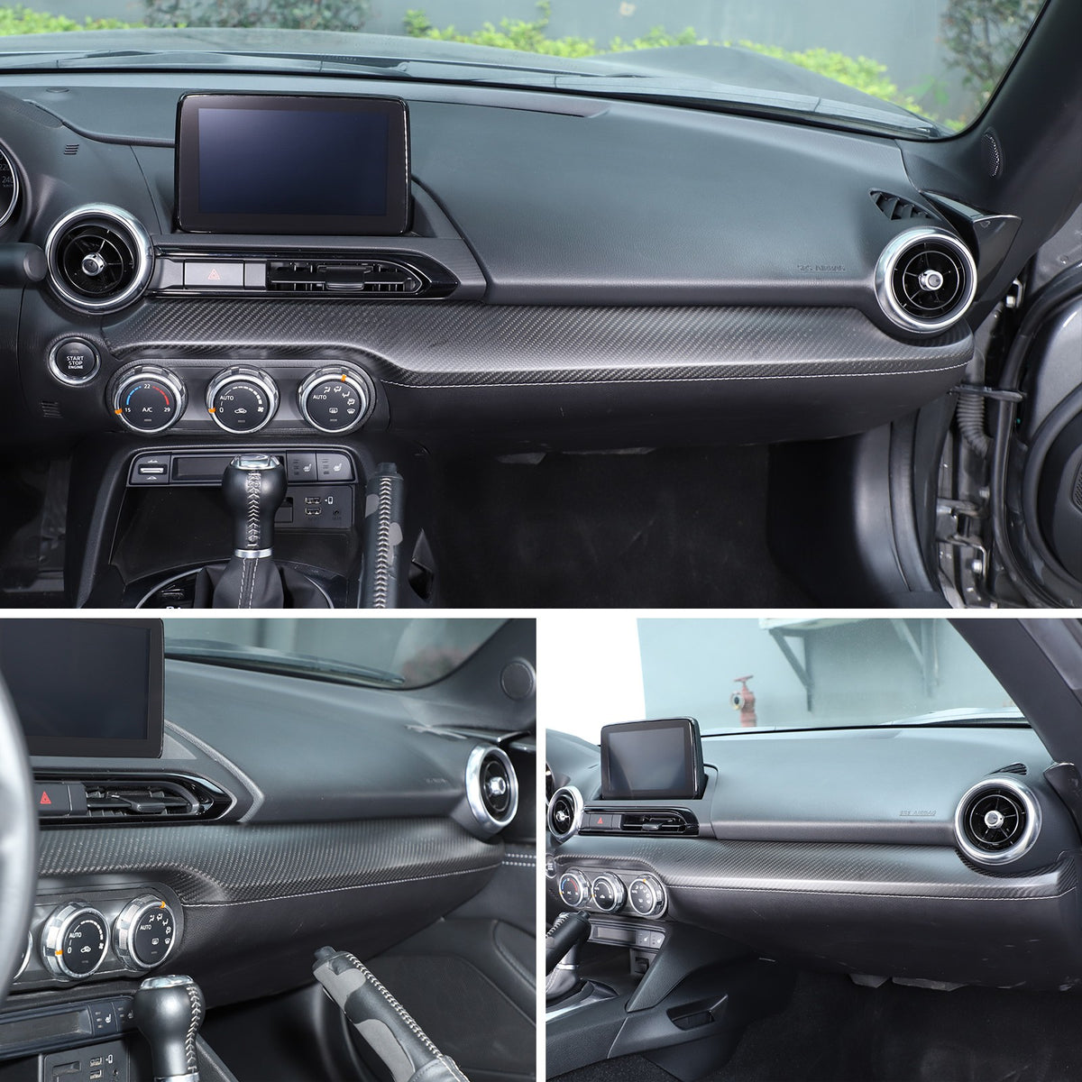 Matte Real Carbon Fiber Dashboard Center Trim Trim For Mazda MX-5 Miata 2016+ 19