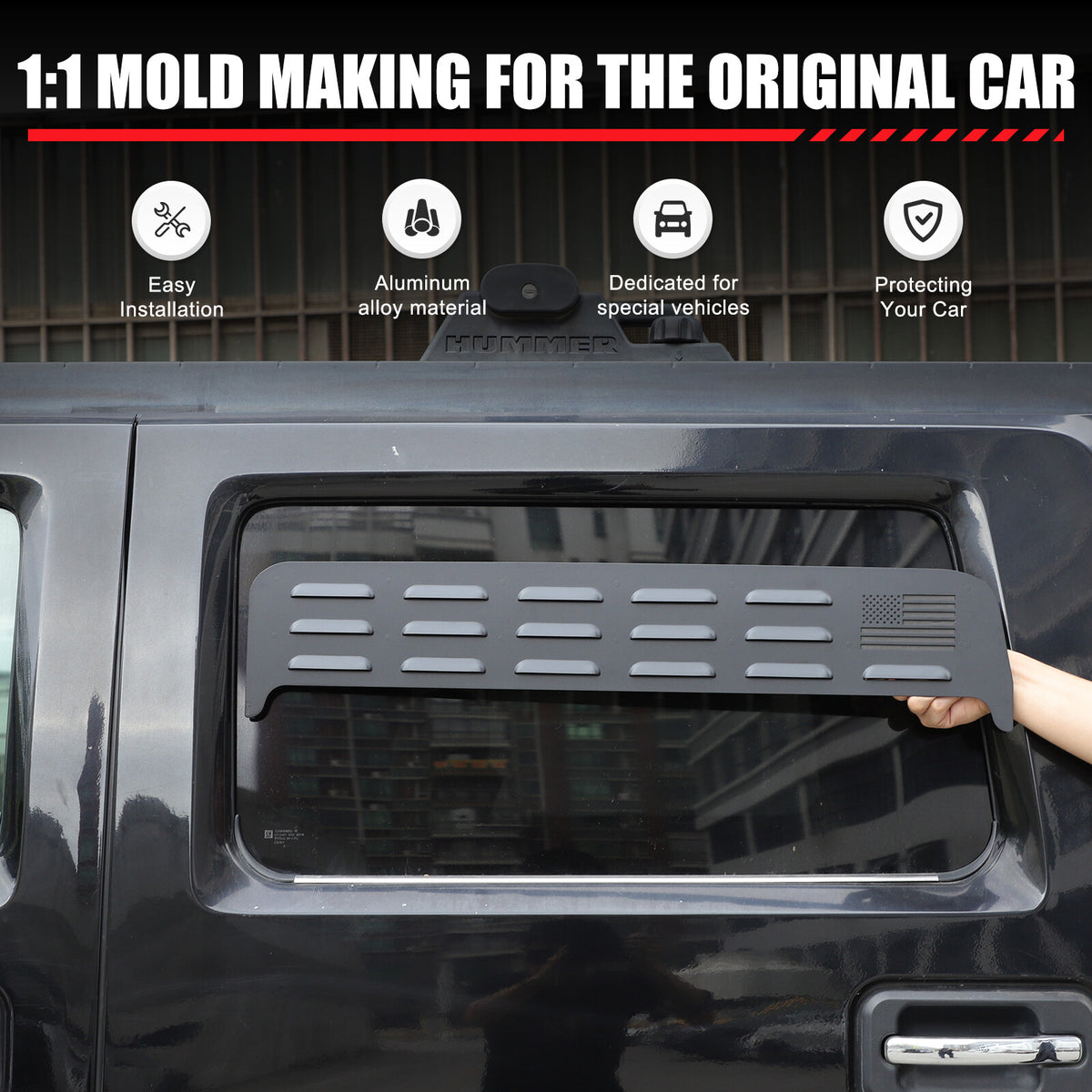 USA Flag Rear Window Vent Louver Shutter Cover Trim for Hummer H2 2003-2009 5