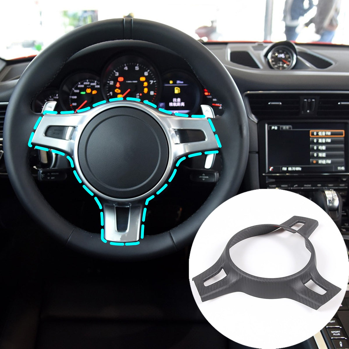 Matte Dry Real Carbon Fiber Steering Wheel Trim For Porsche 911 2010-2015 3
