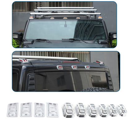 ABS Silver Front & Rear Roof Light Guard Cover Trim Set For Hummer H2 2003-2009 1