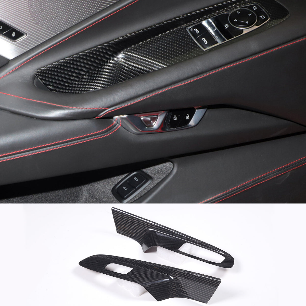 Real Carbon Fiber Window Lift Switch Panel Cover Trim For Corvette C8 Coupe 20+ 6