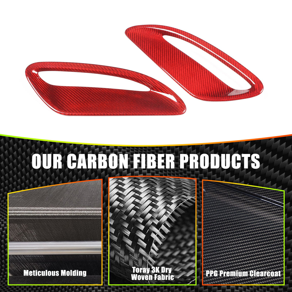 Red Real Carbon Fiber Hood Air Inlet Frame Trim For Jaguar F-TYPE X152 2021+ 4
