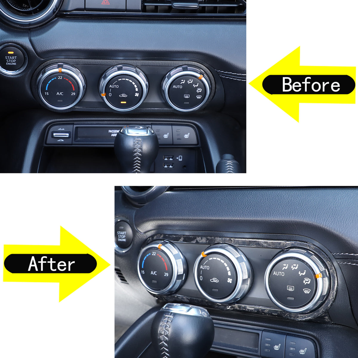 Forged Carbon Fiber Interior Air conditioning knob frame Trim For Mazda MX-5 16+ 15