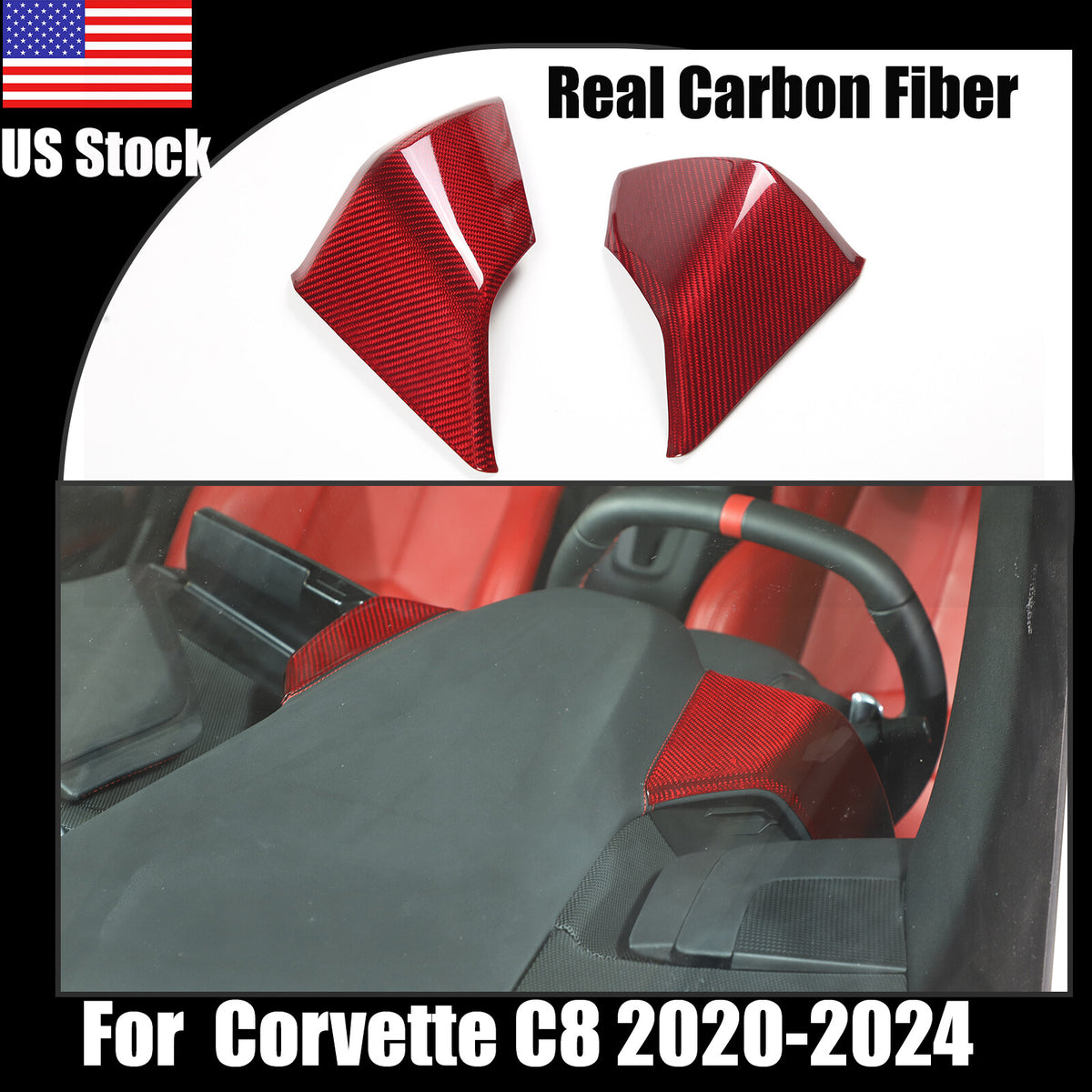 Red Carbon Fiber Dashboard Instrument Upper Frame Cover Trim For 20+ Corvette C8 1