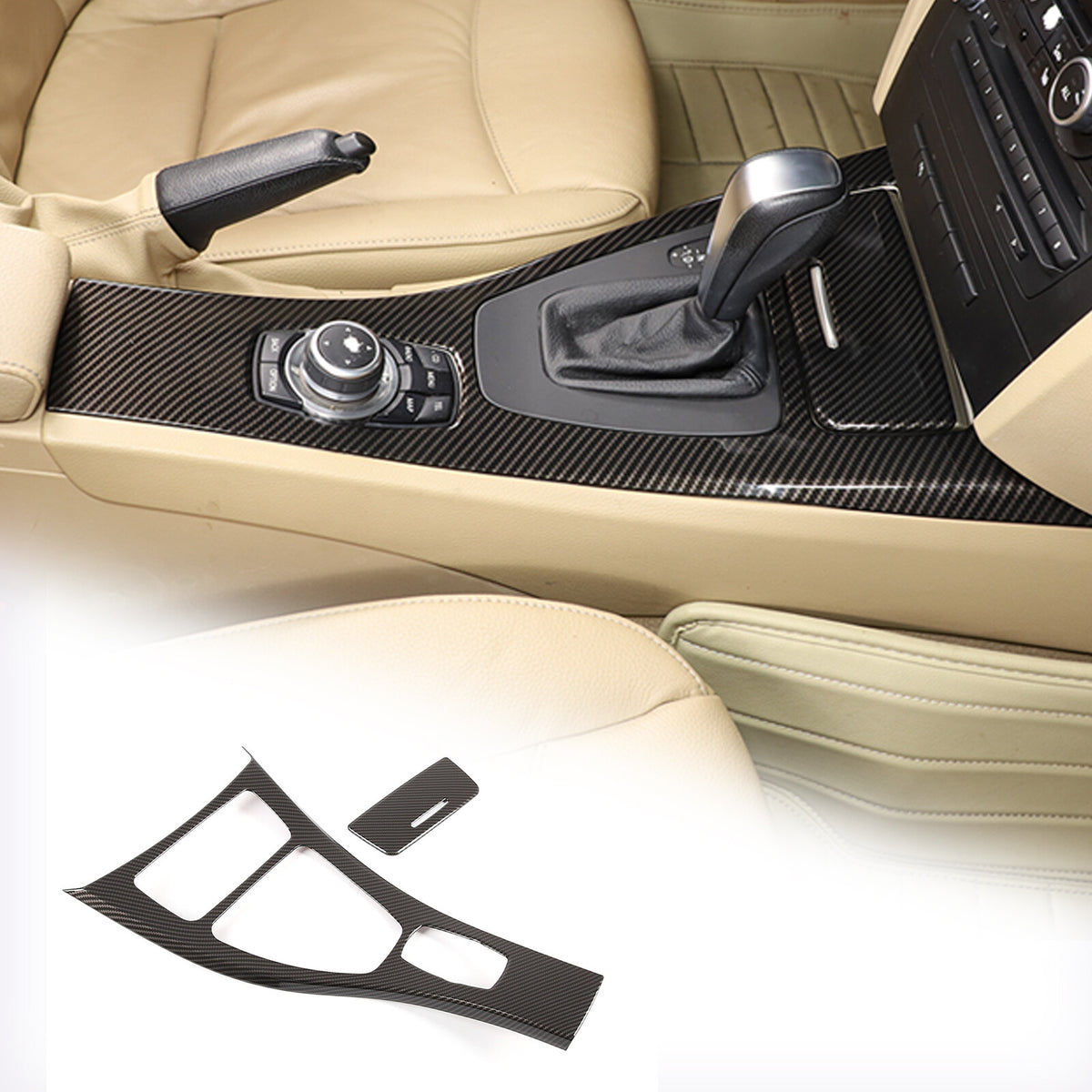 Fit for BMW E90 E92 E93 2008-2012 Carbon Fiber Center Console Gear Shift Cover 13