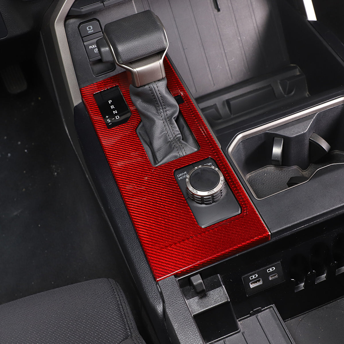Red Real Carbon Fiber Center Console Gear Panel Cover for Toyota Tundra 2022-26 13