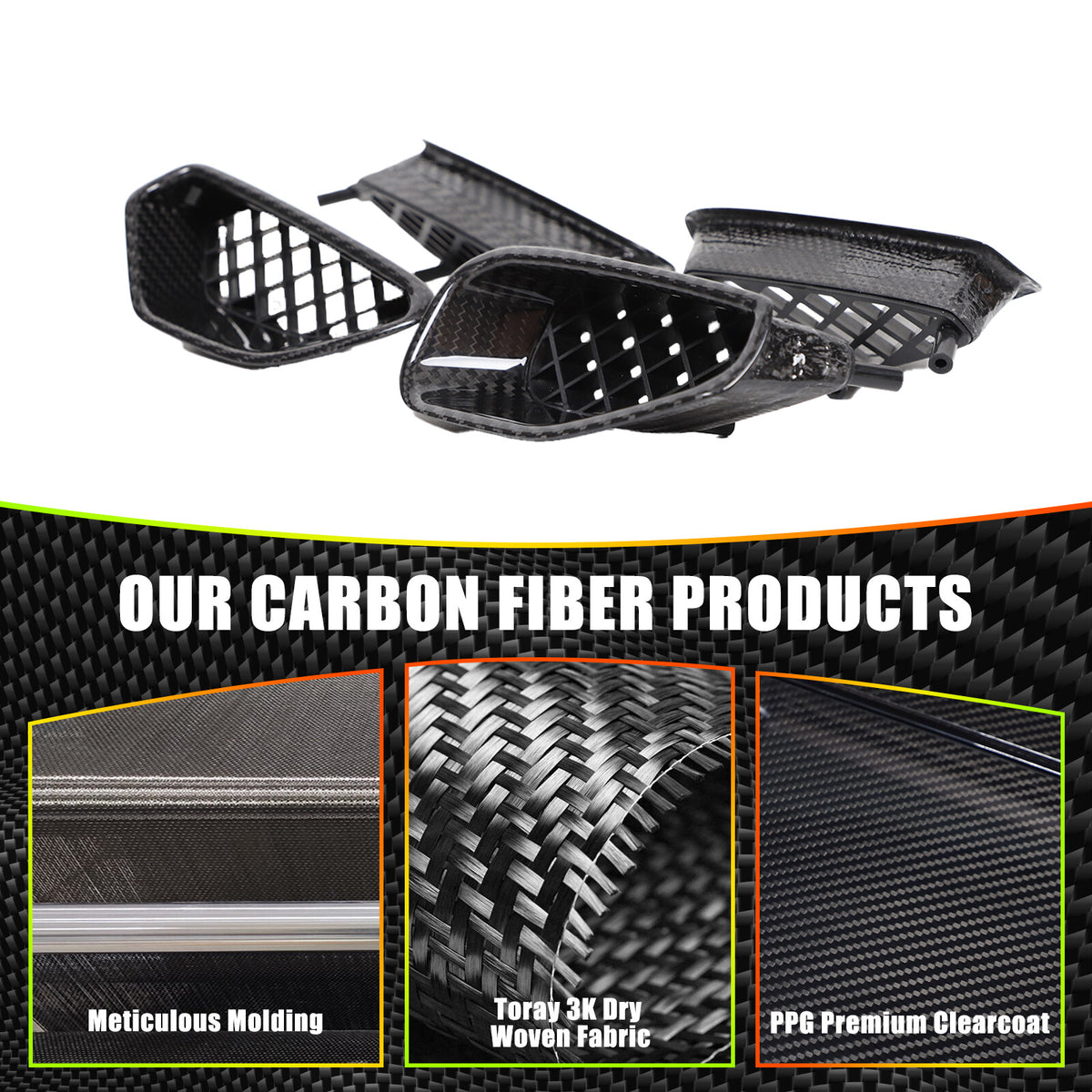 Real Carbon Fiber Wing Air Flow Fender Vent Trim For Corvette C6 ZR1 09-13 14