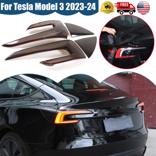 Smoked Black Rear Tail Light Guard Decor Cover Trim For Tesla Model 3 2023-24 1